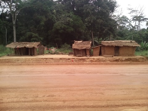 Logements du village Baka de Djouze impacté par les travaux de construction de la route, novembre 2018 (Photo : CED)